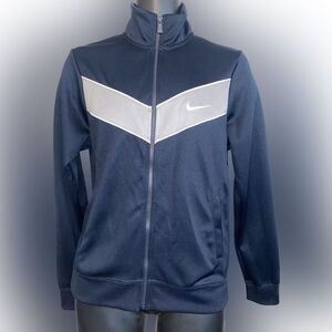 Nike Men’s Small Track Jacket Collared Full Zip Navy Blue Light Grey